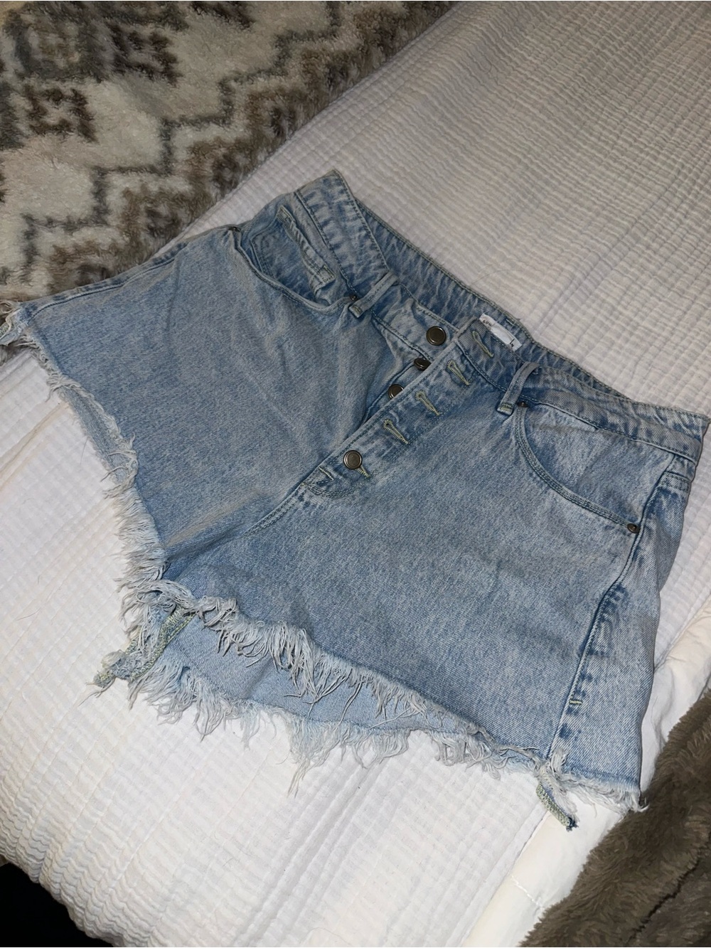 Good American Light Blue Distressed Denim Shorts